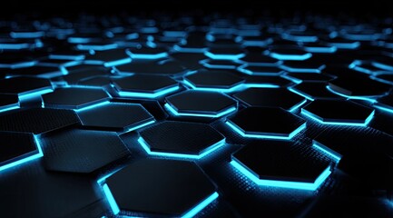 Hexagonal pattern with blue highlights and dark shadows receding to back