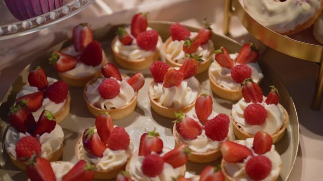 Strawberry cakes. Strawberries. Sweet table.