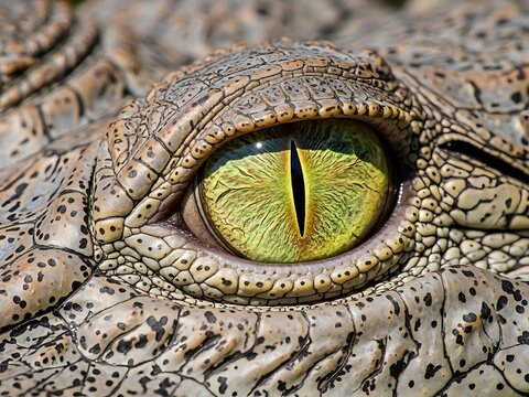 Macro Close up of Crocodile Eye with Green Iris. Generative Ai