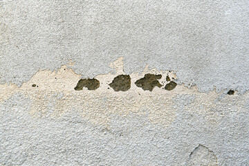 Peeling painted concrete wall. Leaking rain cause the wall and ceiling cracked.