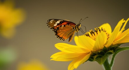 Obraz premium Butterfly on Yellow Flower in Garden.