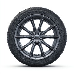 Obraz premium Isolated gray wheel with black tire and rain drops on white background