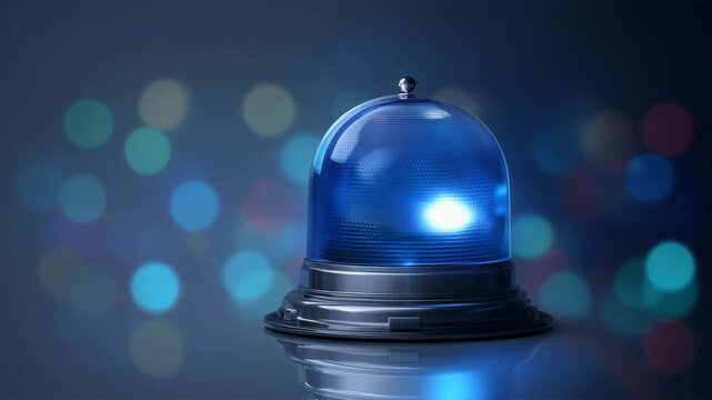 夜の都市風背景で青い警告灯が発光するイラスト、余白あり