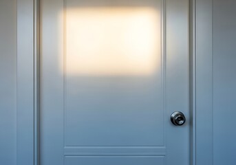 Inviting light cascades onto a serene, contemporary white door
