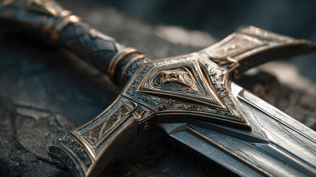 Close-up of an ornate sword, detail of the craftsmanship. - Powered by Adobe