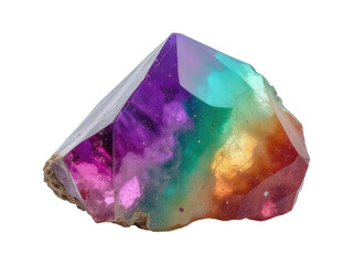 Fototapeta premium A vibrant rainbow-colored rock placed on a clean white surface, great for backgrounds or decorative use