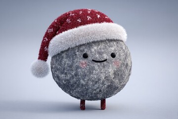 Cute stone character in Santa hat