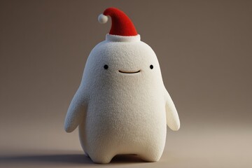 Fluffy, white creature wearing a Santa hat