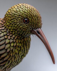 Close up macro of kiwi bird head detail and long beak