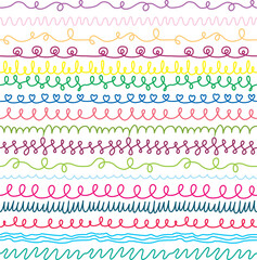 Seamless scribble line, pattern brush set for creative layouts, playful decoration and continuous decorative lines with smooth flowing rhythm.