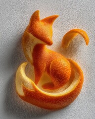 Fox sculpture carefully carved from bright orange citrus