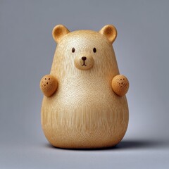 Simple carved wooden bear toy with cute face and round body