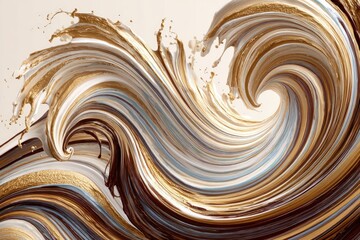 Abstract swirl of liquid gold, white, and brown colors