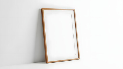 An isolated empty wooden picture frame with a vintage brown border serves as a blank canvas for art and design on a white background