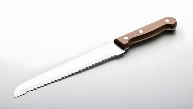 Sharp stainless steel chef knife with a black handle and shiny metal blade isolated on a white background for professional kitchen cooking and butcher tool equipment