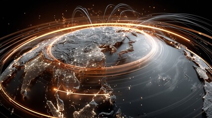 A Stunning Digital Representation of Earth Featuring Glowing Connections and Bright City Lights Across the Asian Continent