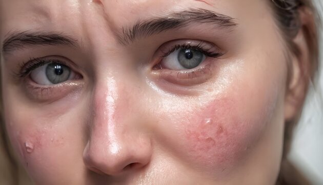 a young woman crying with a tear running down her cheek, created with generative ai