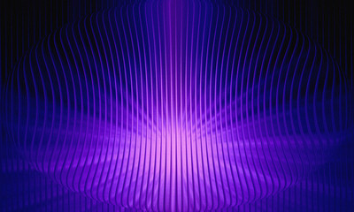 Abstract 3D Purple Ellipsoid with Vertical Ribbed Texture and Central Radiant Burst Light
