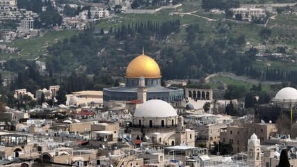 Aerial Dome of the Rock Old City Jerusalem

Drone footage of the Dome of the Rock above Old City rooftops in Jerusalem, Israel, December 24 2025.
