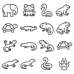 Animal Icons: A collection of simple, black-and-white icons of diverse animals, suitable for illustrating various concepts related to fauna, wildlife, and natural themes.