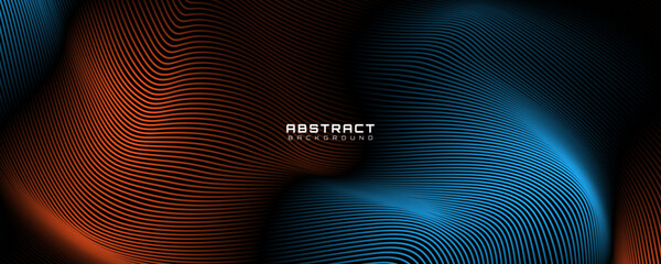 3D blue orange lines techno abstract background overlap layer on dark space with waves effect decoration. Modern graphic design element stripes style concept for web, flyer, card, or brochure cover © Arroyan Art
