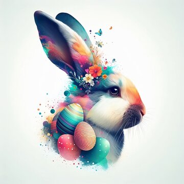 Colorful Easter Eggs in Wicker Basket: Double Exposure Spring Photography, easter bunny, happy easter, 2026, evoking spring celebrations
, created with generative ai