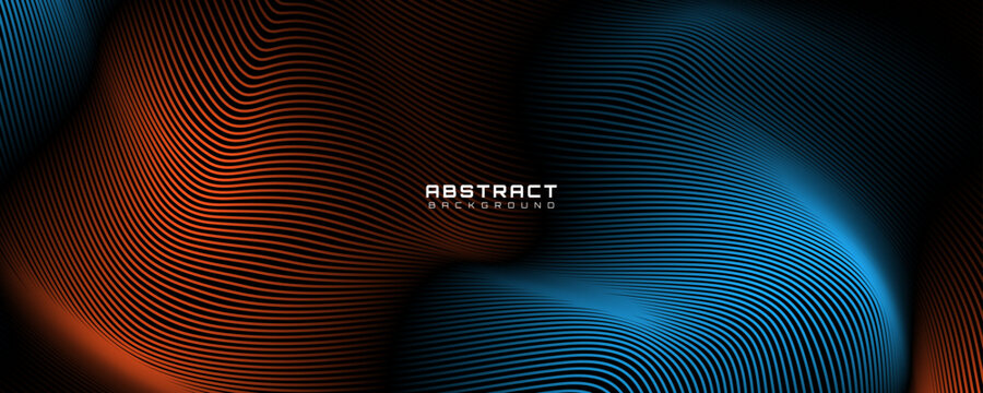 3D blue orange lines techno abstract background overlap layer on dark space with waves effect decoration. Modern graphic design element stripes style concept for web, flyer, card, or brochure cover