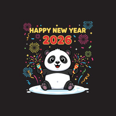 2026 New Year cute panda holding fireworks icon flat vector design. © MD. JONAED