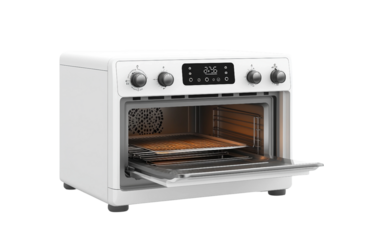 Modern digital toaster oven with compact countertop design ideal for efficient cooking and meal preparation isolated on transparent background PNG