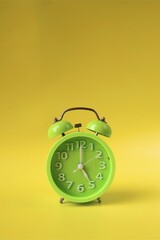 Green alarm clock on yellow background