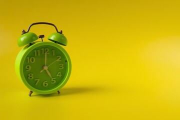 Green alarm clock on yellow background