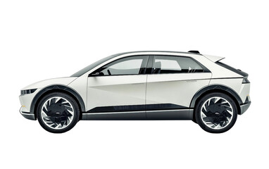 Naklejka premium Compact electric vehicle with aerodynamic structure designed for efficient energy use and stylish urban commuting isolated on transparent background PNG
