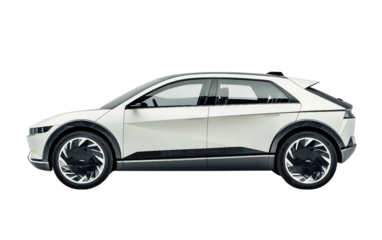 Compact electric vehicle with aerodynamic structure designed for efficient energy use and stylish urban commuting isolated on transparent background PNG