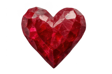 Red ruby faceted heart gemstone on transparent background