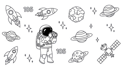 Astronaut in space with rockets planets stars and satellite illustration © botot