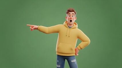 Surprised Content Creator Pointing to Empty Space