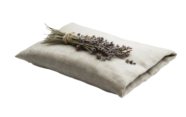 Lavender scented handcrafted eye pillow ideal for bedtime relaxation spa use and calmness isolated on transparent background PNG