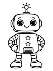 Fototapeta premium Cute Robot Character Illustration: A friendly, charming robot with a beaming smile and bright, inquisitive eyes stands ready to explore a world of imagination and innovation.