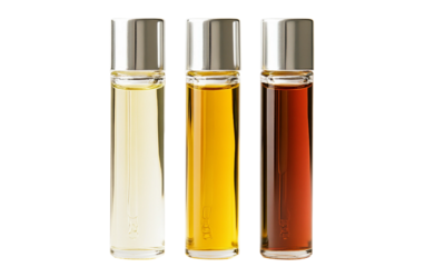 Clear glass roll-on oils set ideal for natural fragrance, stress relief, and daily self-care routines isolated on transparent background PNG