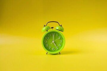 Green alarm clock on yellow background