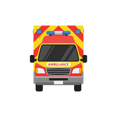 red ambulance with lights on emergency medical vehicle.