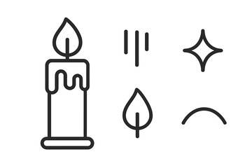 Obraz premium Candle Icon Silhouette. Line style icons of Waxglow Light Scene: candle silhouette, dripping lines, flame tip, wick detail, shine