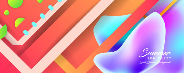 Orange New bright juicy summer abstract fluid creative banner, trendy bright neon colors with dynamic lines