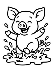 Fototapeta premium Playful Piglet's Splash: A joyous piglet leaps through a puddle of water, its delighted expression mirroring the unbridled fun of childhood.