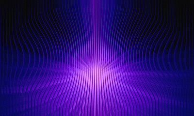 Abstract Purple Background with Wavy Vertical Ribbed Texture and Central Radiant Burst Light