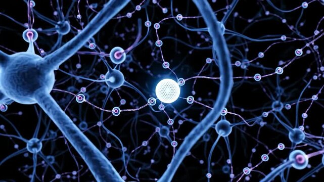 Abstract representation of a glowing central neuron or data core connecting within a complex neural network