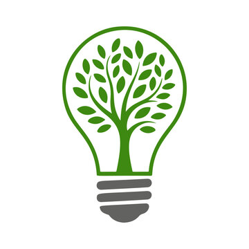 Eco-friendly light bulb vector with a growing tree inside. Green energy, nature, and recycling concept logo perfect for environmental campaigns, innovation, and sustainable design.