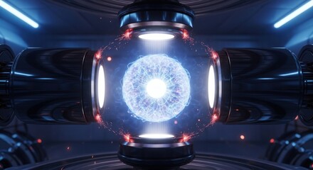 Futuristic Energy Core - Glowing Orb in Technological Chamber.