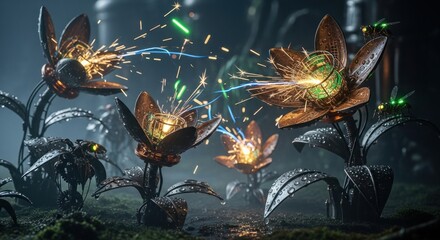 Futuristic Floral Combat - A Sci-Fi Battle in a Strange Garden.