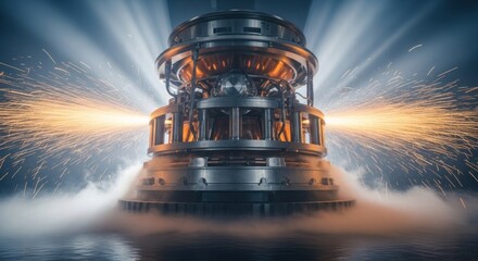 Futuristic Fusion Reactor Core with Intense Energy and Sparks.